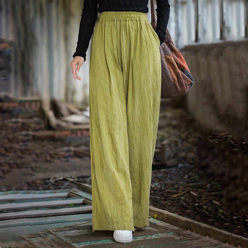 Buddha Stones Casual Plain Loose Handmade Tie-Dye Women's Ramie Cotton Wide Leg Pants With Pockets - image 19