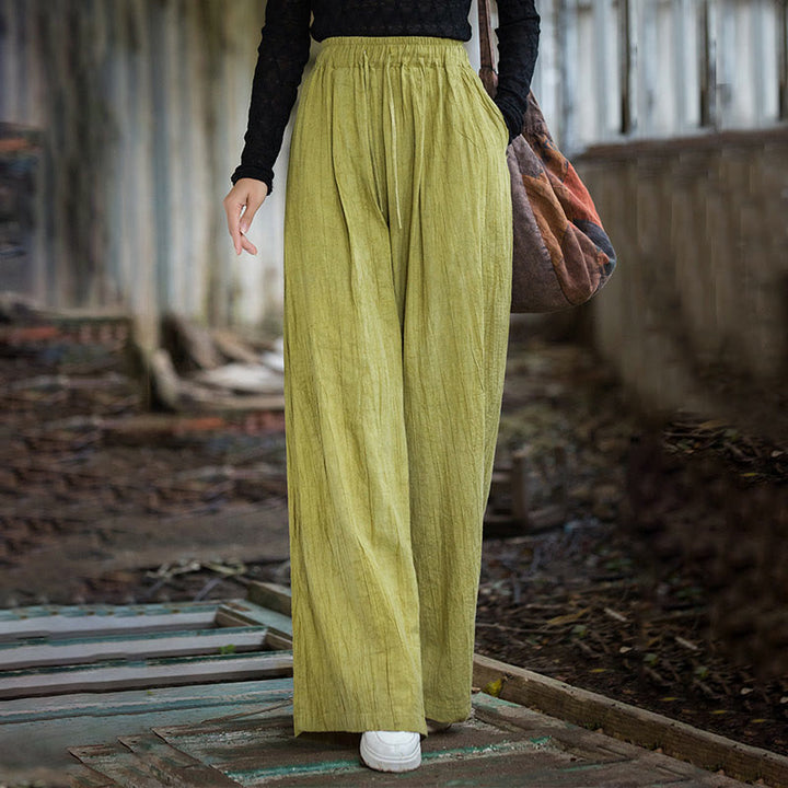 Buddha Stones Casual Plain Loose Handmade Tie-Dye Women's Ramie Cotton Wide Leg Pants With Pockets - image 19