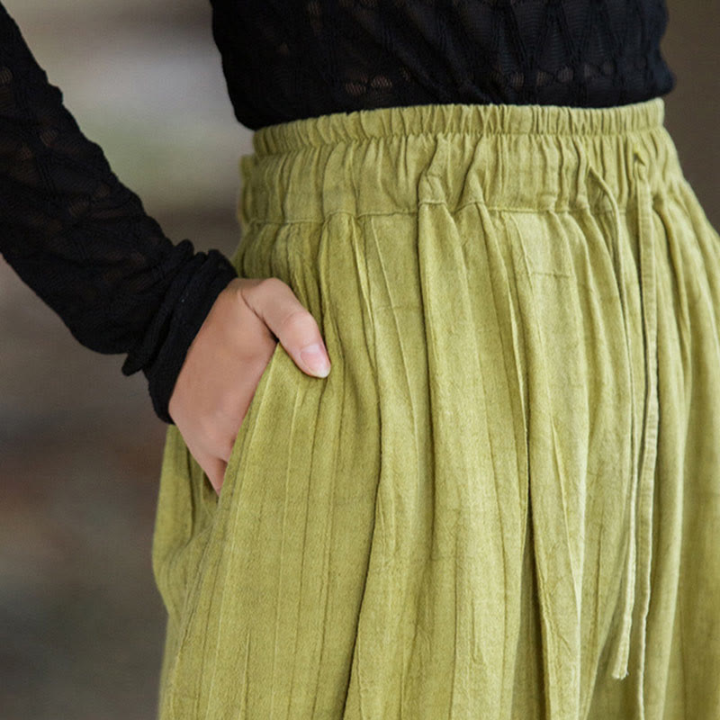 Buddha Stones Casual Plain Loose Handmade Tie-Dye Women's Ramie Cotton Wide Leg Pants With Pockets - image 20