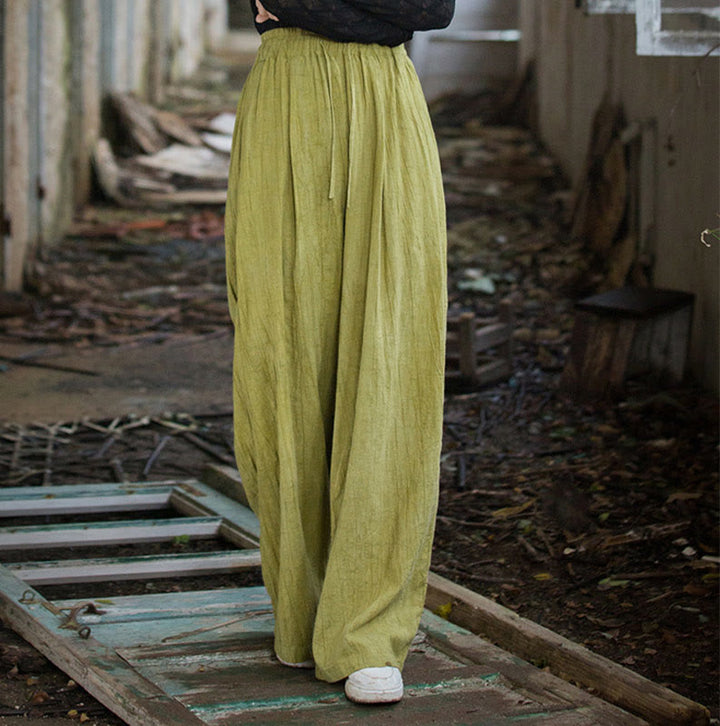 Buddha Stones Casual Plain Loose Handmade Tie-Dye Women's Ramie Cotton Wide Leg Pants With Pockets - image 18