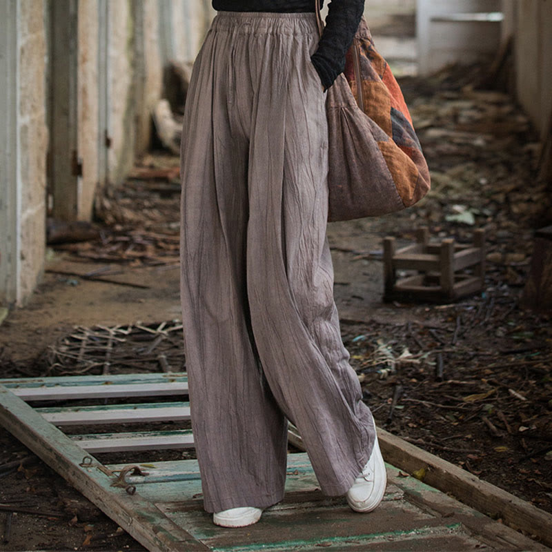 Buddha Stones Casual Plain Loose Handmade Tie-Dye Women's Ramie Cotton Wide Leg Pants With Pockets - RosyBrown - US4-6，UK/AU8-10，EU36-38 (F) - image 21