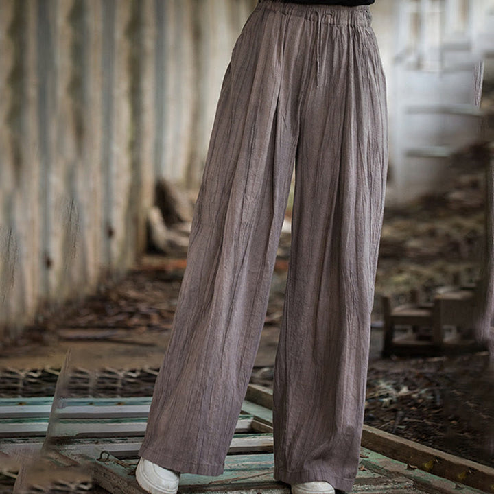 Buddha Stones Casual Plain Loose Handmade Tie-Dye Women's Ramie Cotton Wide Leg Pants With Pockets - image 22