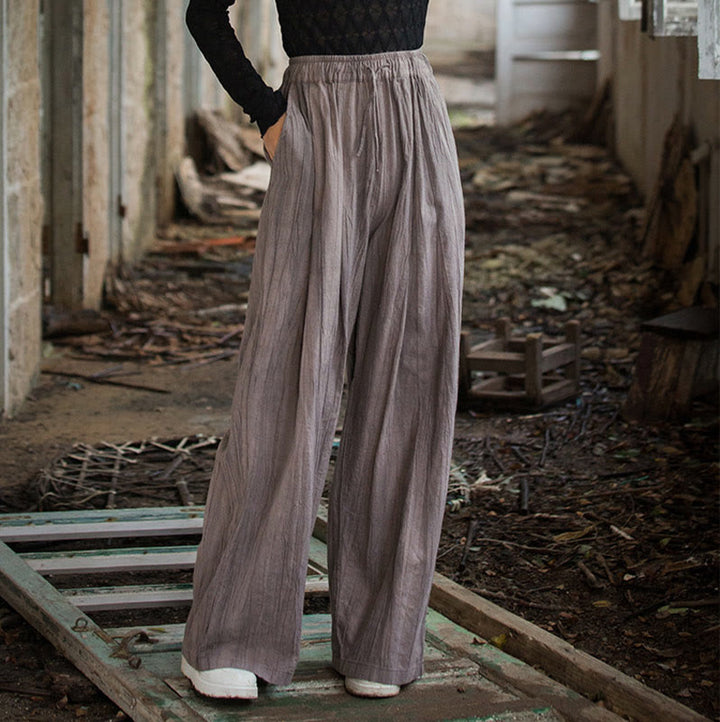 Buddha Stones Casual Plain Loose Handmade Tie-Dye Women's Ramie Cotton Wide Leg Pants With Pockets - image 23