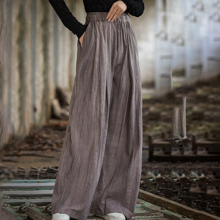 Buddha Stones Casual Plain Loose Handmade Tie-Dye Women's Ramie Cotton Wide Leg Pants With Pockets - image 24