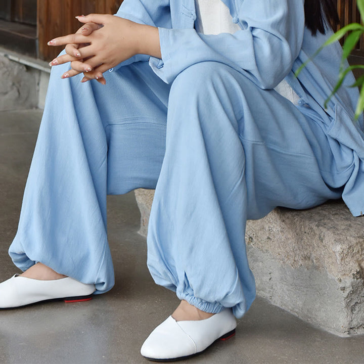 Buddha Stones Casual Plain Loose Women's Linen Pants With Pockets - image 5