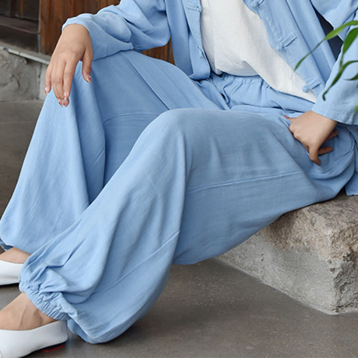 Buddha Stones Casual Plain Loose Women's Linen Pants With Pockets - image 6