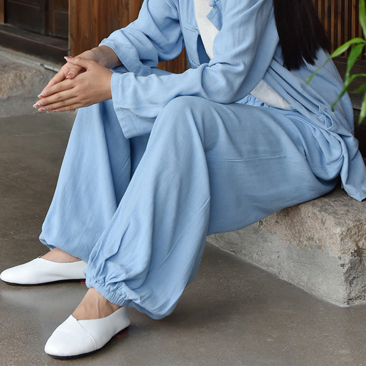 Buddha Stones Casual Plain Loose Women's Linen Pants With Pockets - image 4