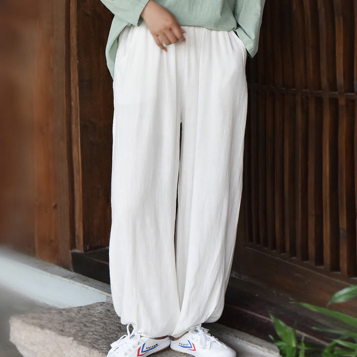 Buddha Stones Casual Plain Loose Women's Linen Pants With Pockets