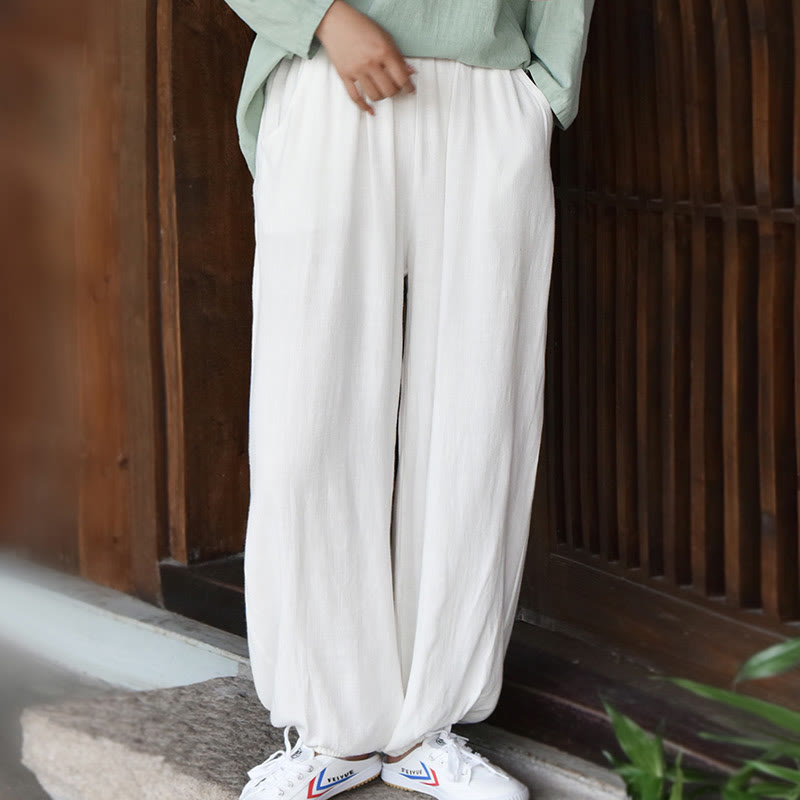Buddha Stones Casual Plain Loose Women's Linen Pants With Pockets - image 9