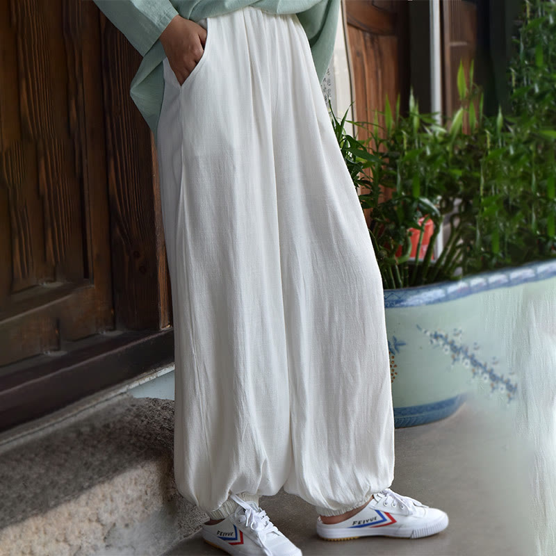 Buddha Stones Casual Plain Loose Women's Linen Pants With Pockets - image 10