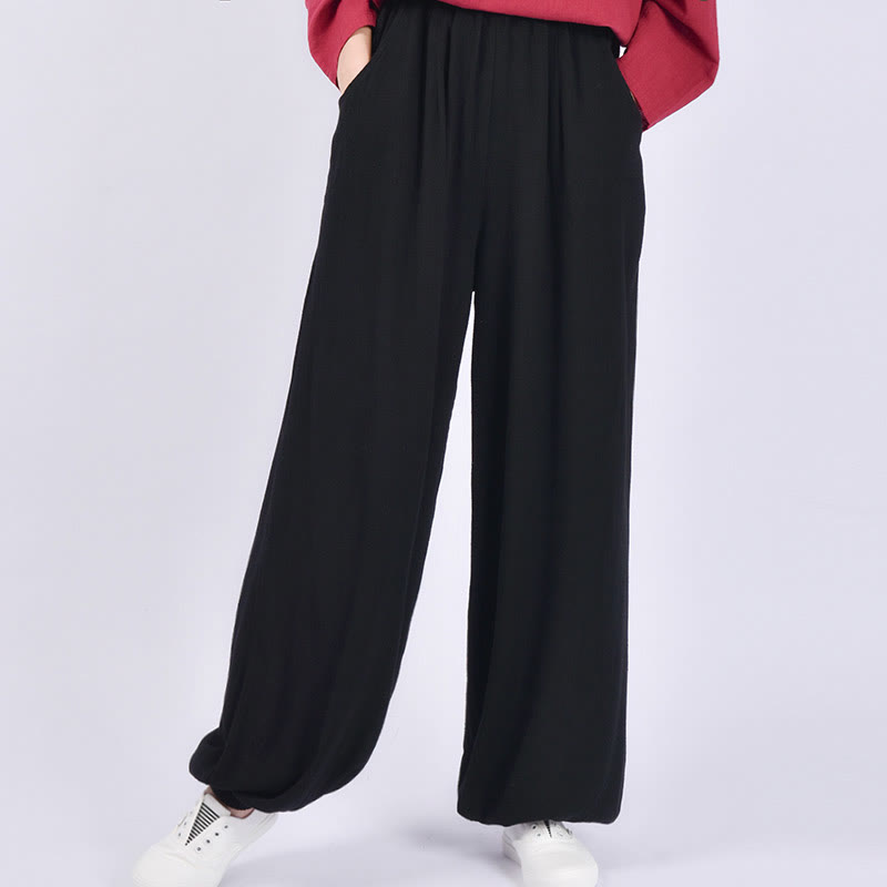Buddha Stones Casual Plain Loose Women's Linen Pants With Pockets - Black - US6，UK/AU10，EU38 (L) - image 12
