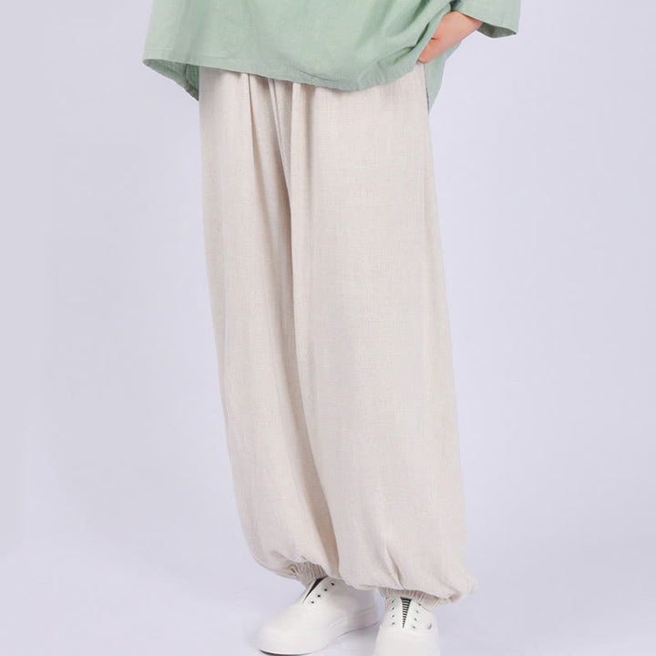 Buddha Stones Casual Plain Loose Women's Linen Pants With Pockets