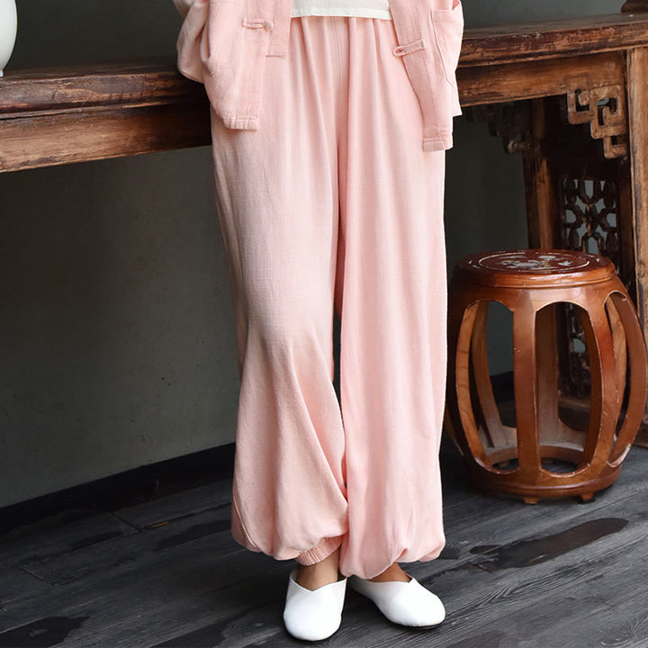 Buddha Stones Casual Plain Loose Women's Linen Pants With Pockets