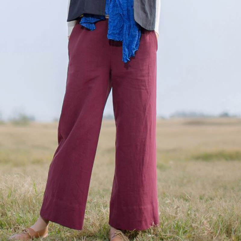 Buddha Stones Casual Plain Loose Women's Ramie Wide Leg Pants With Pockets - image 10