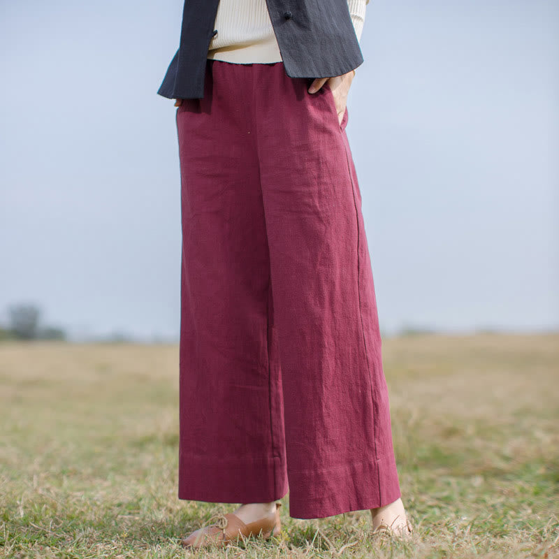 Buddha Stones Casual Plain Loose Women's Ramie Wide Leg Pants With Pockets - image 9