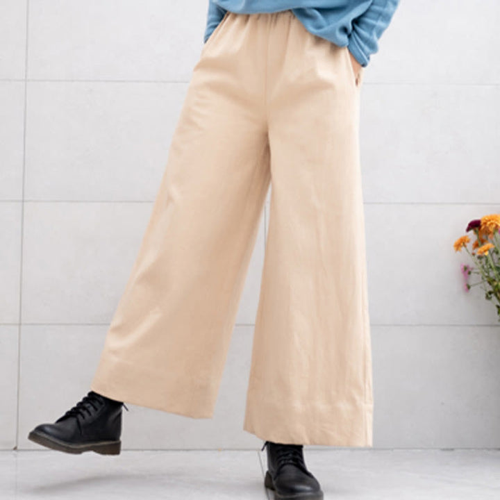 Buddha Stones Casual Plain Loose Women's Ramie Wide Leg Pants With Pockets