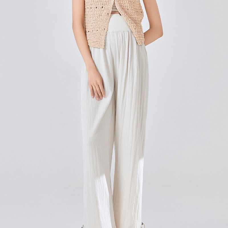 Buddha Stones Casual Plain Loose High elastic belly support Women's Viscose Wide Leg Pants With Pockets - image 2