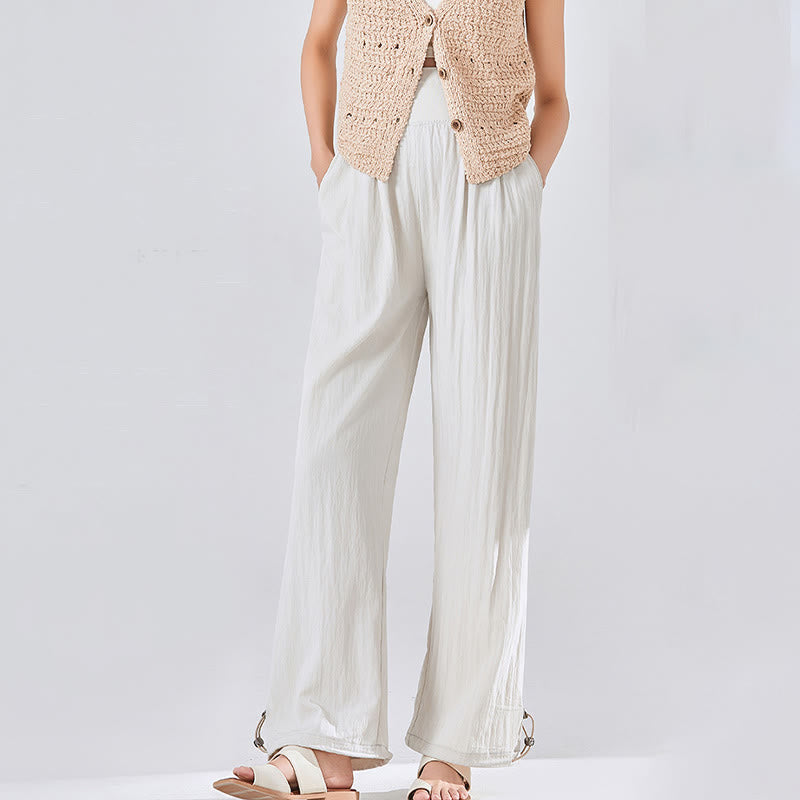Buddha Stones Casual Plain Loose High elastic belly support Women's Viscose Wide Leg Pants With Pockets - Seashell - US8-10，UK/AU12-14，EU40-42 (XL) - image 1