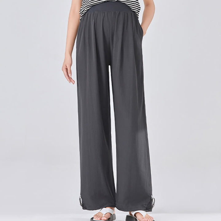 Buddha Stones Casual Plain Loose High elastic belly support Women's Viscose Wide Leg Pants With Pockets - image 4