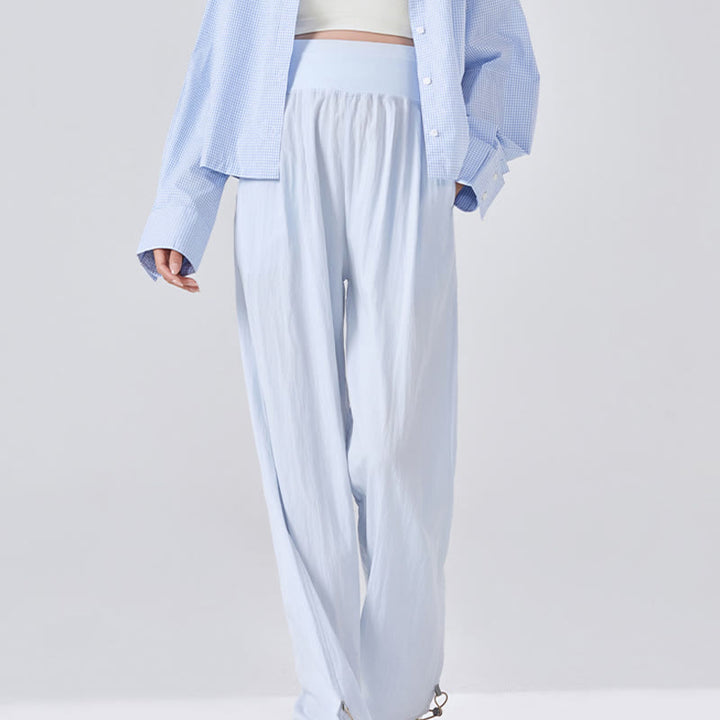 Buddha Stones Casual Plain Loose High elastic belly support Women's Viscose Wide Leg Pants With Pockets - LightBlue - US8-10，UK/AU12-14，EU40-42 (XL) - image 5