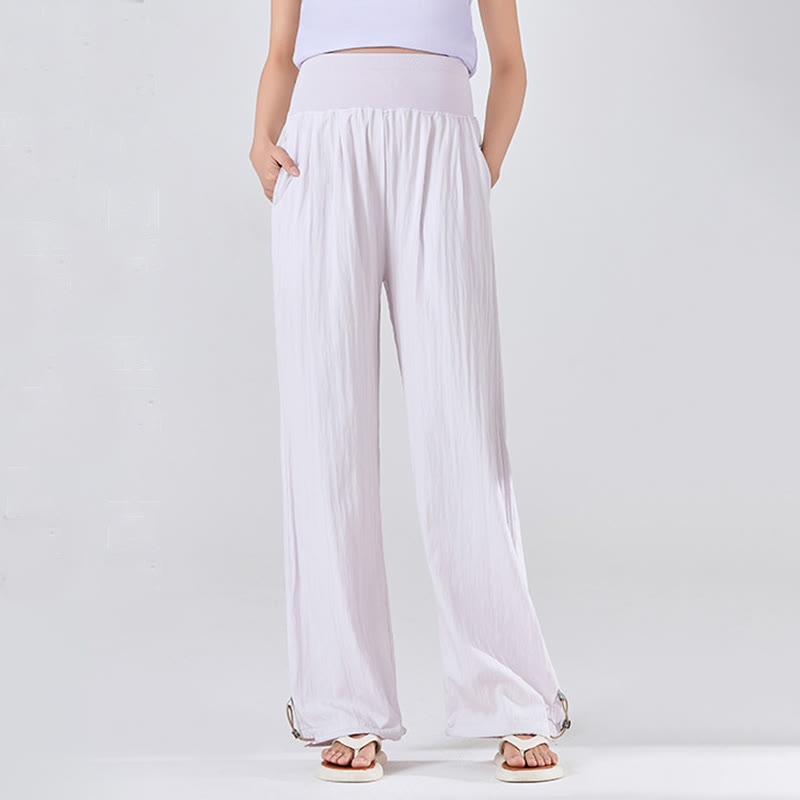Buddha Stones Casual Plain Loose High elastic belly support Women's Viscose Wide Leg Pants With Pockets - image 9