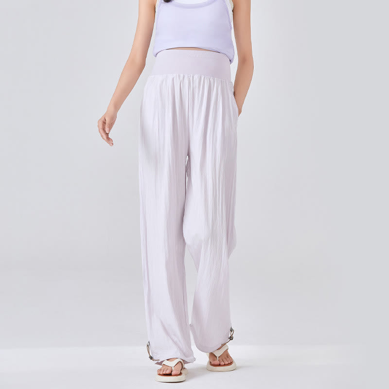 Buddha Stones Casual Plain Loose High elastic belly support Women's Viscose Wide Leg Pants With Pockets - MistyRose - US8-10，UK/AU12-14，EU40-42 (XL) - image 8