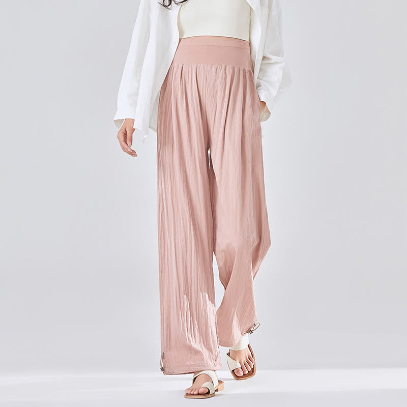 Buddha Stones Casual Plain Loose High elastic belly support Women's Viscose Wide Leg Pants With Pockets - DarkSalmon - US8-10，UK/AU12-14，EU40-42 (XL) - image 13