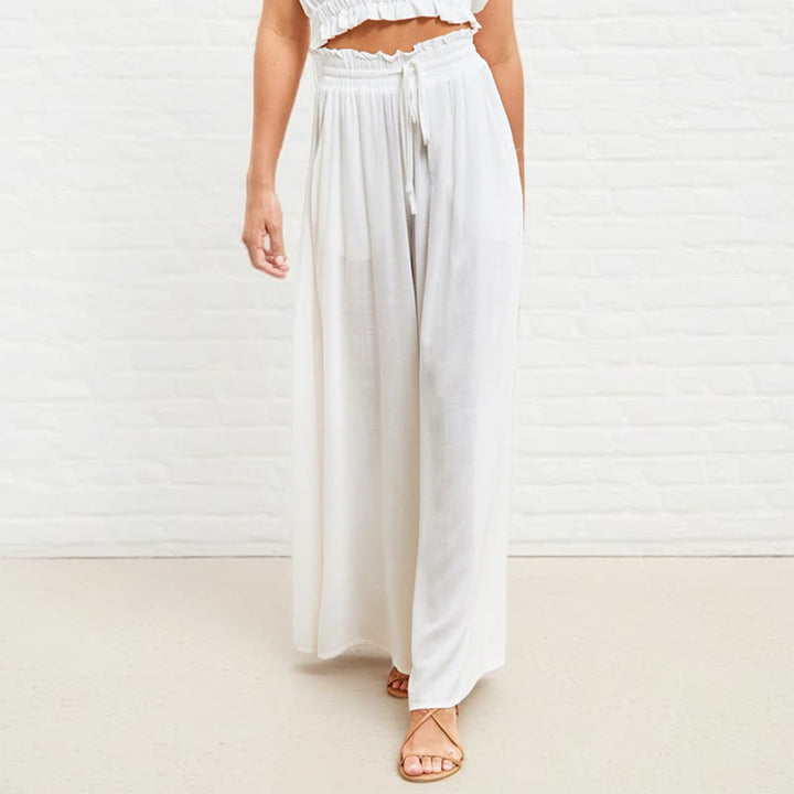 Buddha Stones Casual High Elastic Waist Plain Loose Women's Polyester Wide Leg Pants With Pockets