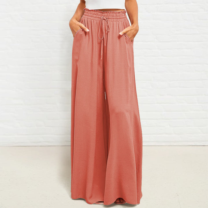 Buddha Stones Casual High Elastic Waist Plain Loose Women's Polyester Wide Leg Pants With Pockets - Tomato - US12，UK/AU16，EU44 (2XL) - image 8