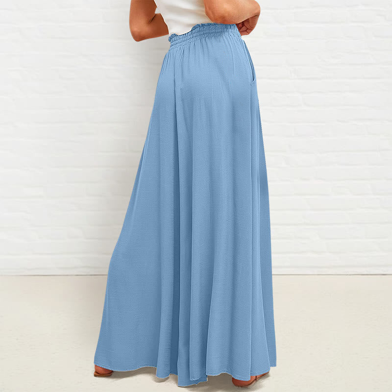 Buddha Stones Casual High Elastic Waist Plain Loose Women's Polyester Wide Leg Pants With Pockets - image 14