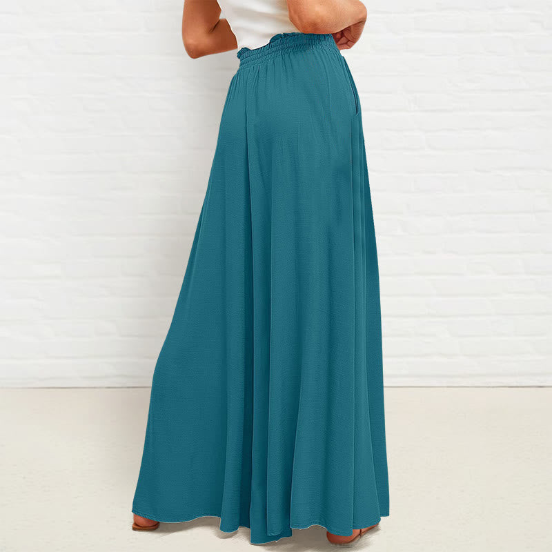 Buddha Stones Casual High Elastic Waist Plain Loose Women's Polyester Wide Leg Pants With Pockets - image 20