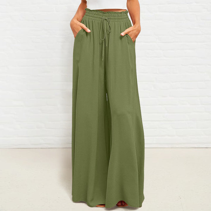 Buddha Stones Casual High Elastic Waist Plain Loose Women's Polyester Wide Leg Pants With Pockets - Olive - US12，UK/AU16，EU44 (2XL) - image 22