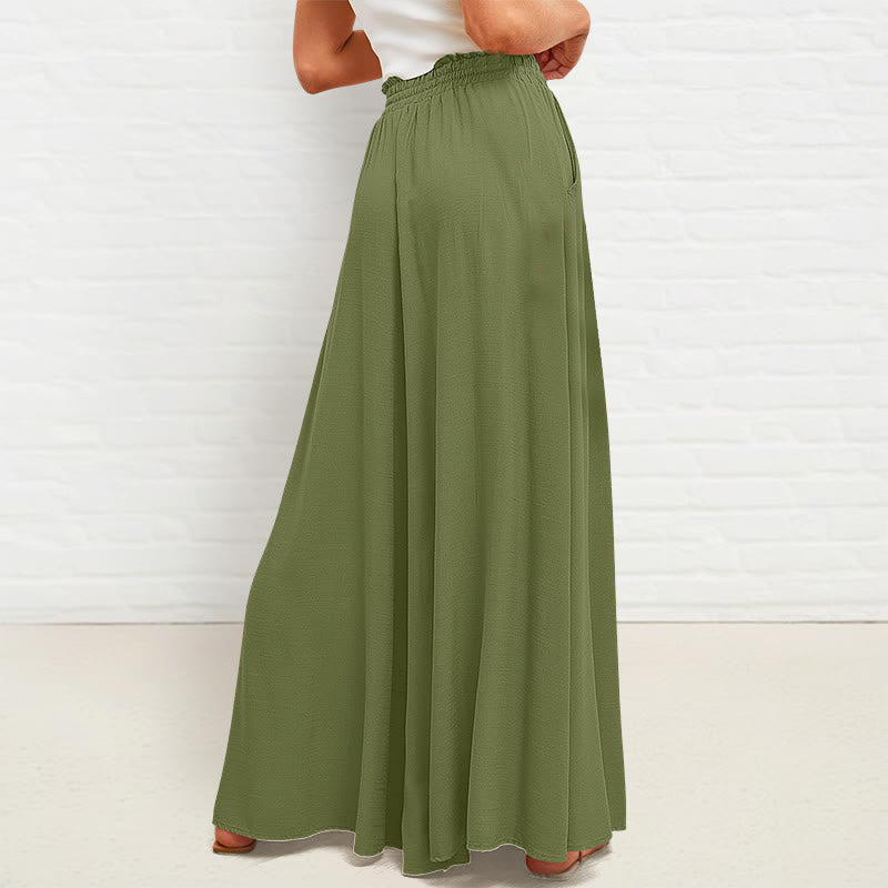 Buddha Stones Casual High Elastic Waist Plain Loose Women's Polyester Wide Leg Pants With Pockets - image 24