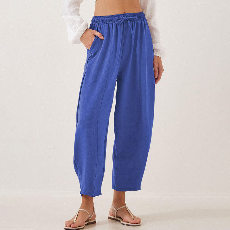 Buddha Stones Casual Plain Loose Drawstring Women's Polyester 7/8 Length Pants  With Pockets - MediumBlue - US16，UK/AU20，EU48 (3XL) - image 3