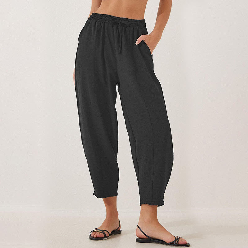 Buddha Stones Casual Plain Loose Drawstring Women's Polyester 7/8 Length Pants  With Pockets - image 11