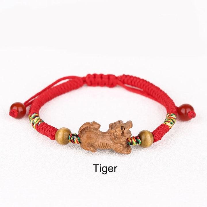 Buddha Stones Handmade Chinese Zodiac Red String Peach Wood Luck Bracelet