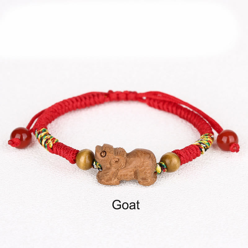 Buddha Stones Handmade Chinese Zodiac Red String Peach Wood Luck Bracelet