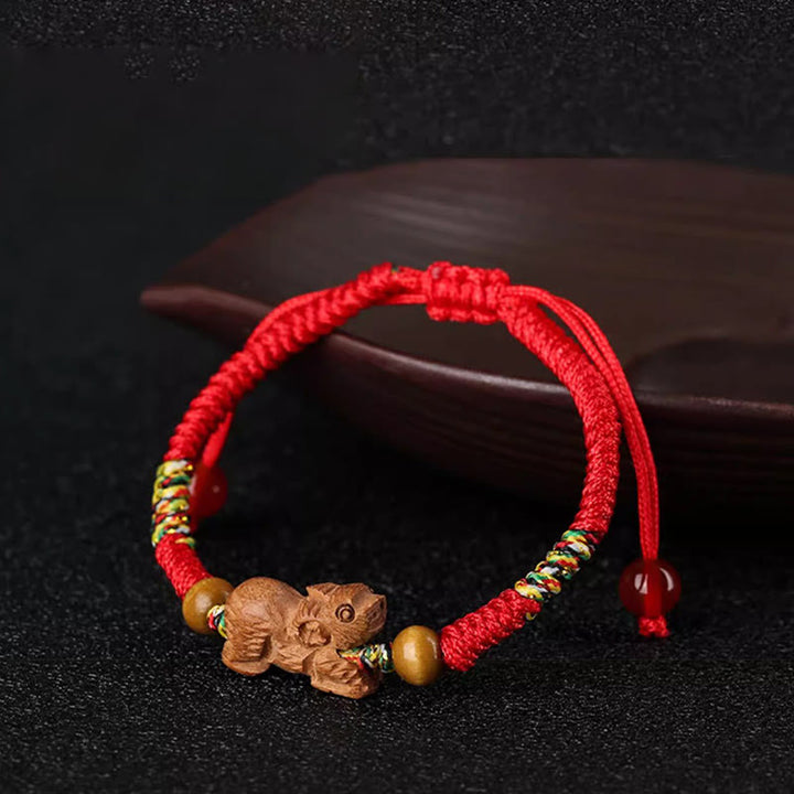 Buddha Stones Handmade Chinese Zodiac Red String Peach Wood Luck Bracelet