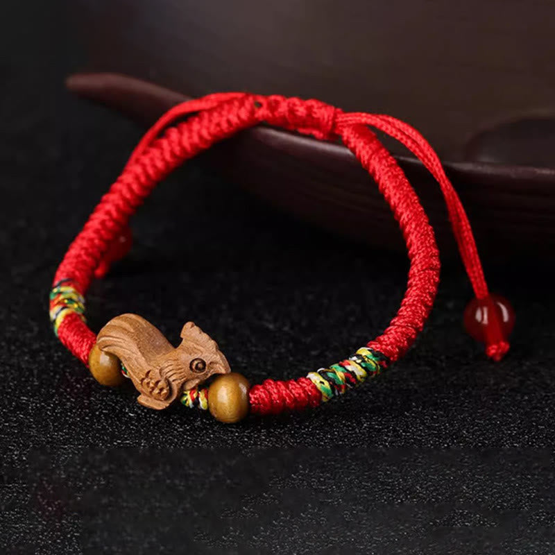 Buddha Stones Handmade Chinese Zodiac Red String Peach Wood Luck Bracelet