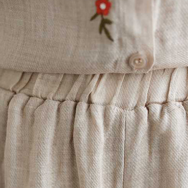 Buddha Stones 2Pcs Cotton Embroidery Flowers Shirt Top Pants Meditation Zen Tai Chi Clothing Women's Set - image 24