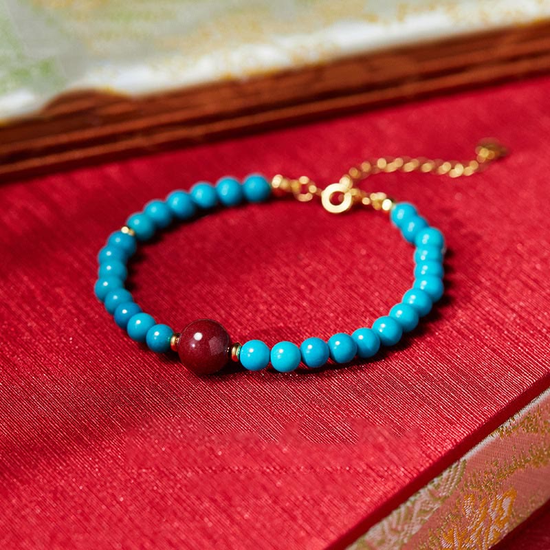 Buddha Stones 925 Sterling Silver Turquoise Cinnabar Purification Bracelet