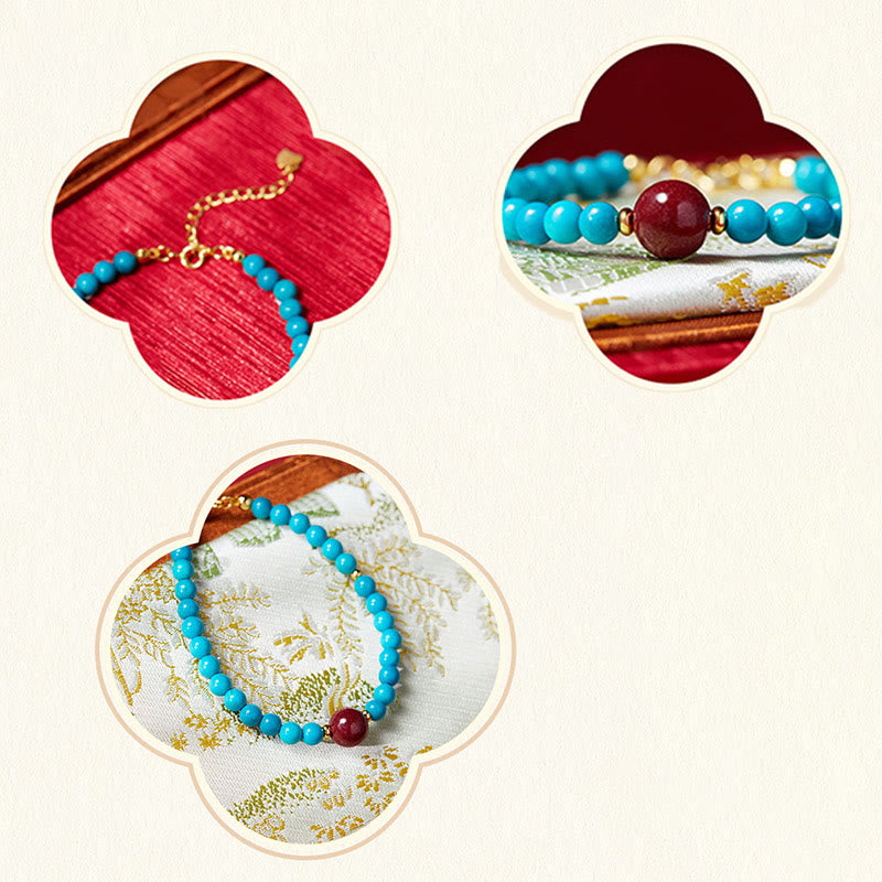 Buddha Stones 925 Sterling Silver Turquoise Cinnabar Purification Bracelet - image 10