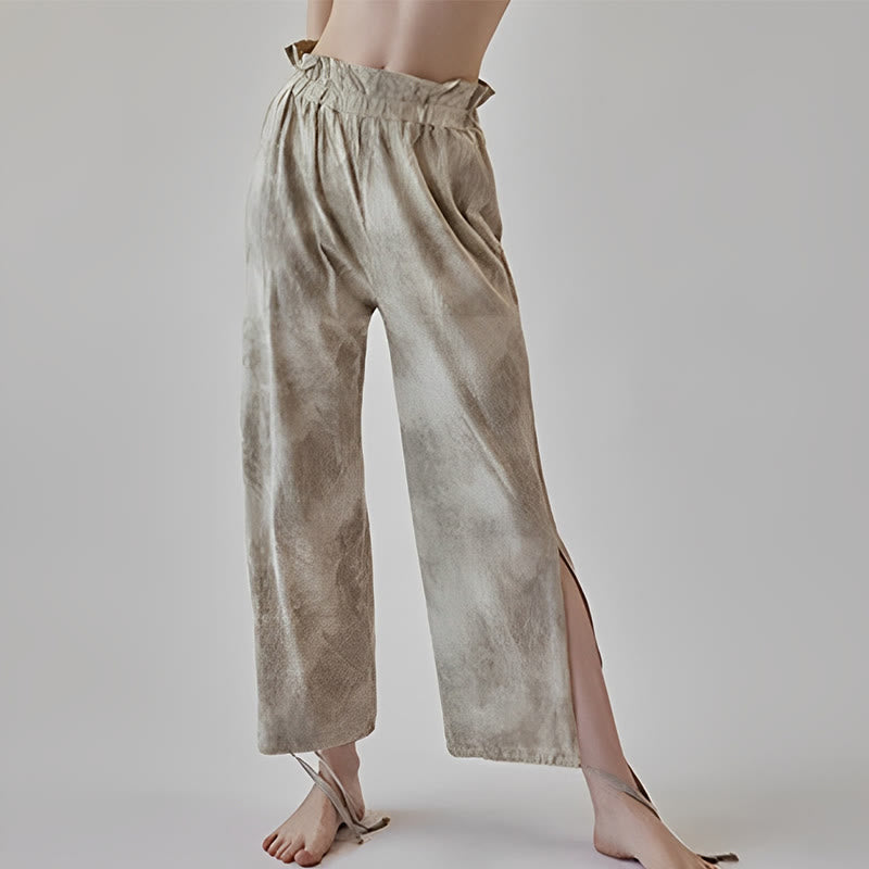 Buddha Stones Casual Trouser Leg Ties Ink Printing Women's Spandex Pants - Wheat - US6，UK/AU10，EU38 (XL) - image 6