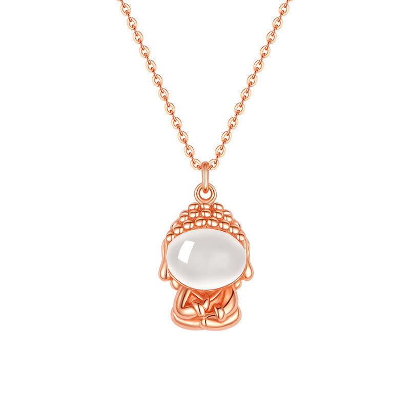 Buddha Stones 925 Sterling Silver Chalcedony Formless Buddha Positive Necklace Pendant - image 3