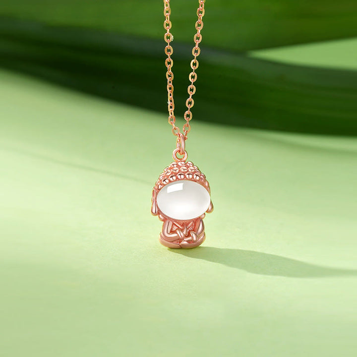 Buddha Stones 925 Sterling Silver Chalcedony Formless Buddha Positive Necklace Pendant - Rose Gold - image 0