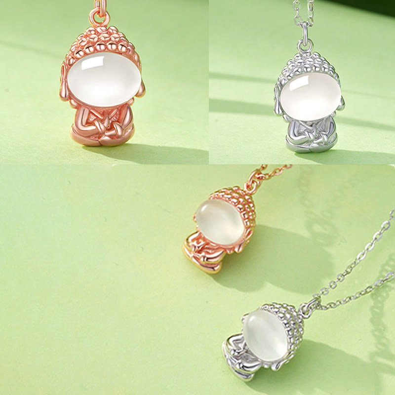 Buddha Stones 925 Sterling Silver Chalcedony Formless Buddha Positive Necklace Pendant - image 11