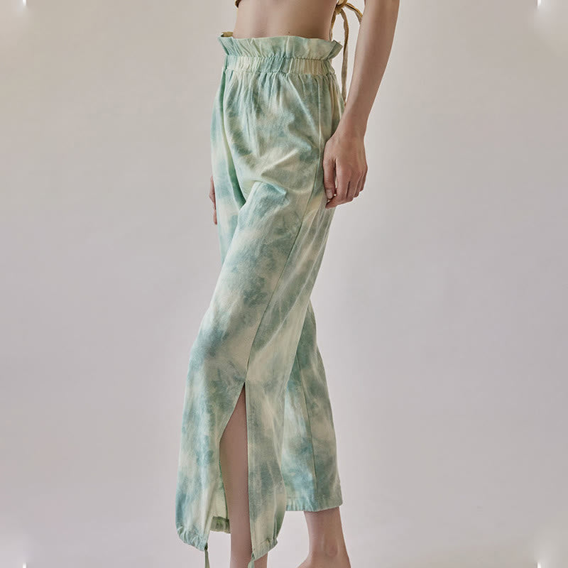 Buddha Stones Casual Trouser Leg Ties Ink Printing Women's Spandex Pants - PaleTurquoise - US6，UK/AU10，EU38 (XL) - image 12