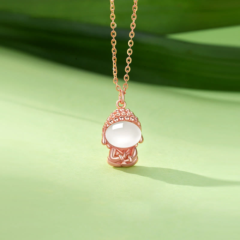 Buddha Stones 925 Sterling Silver Chalcedony Formless Buddha Positive Necklace Pendant - Rose Gold - image 0