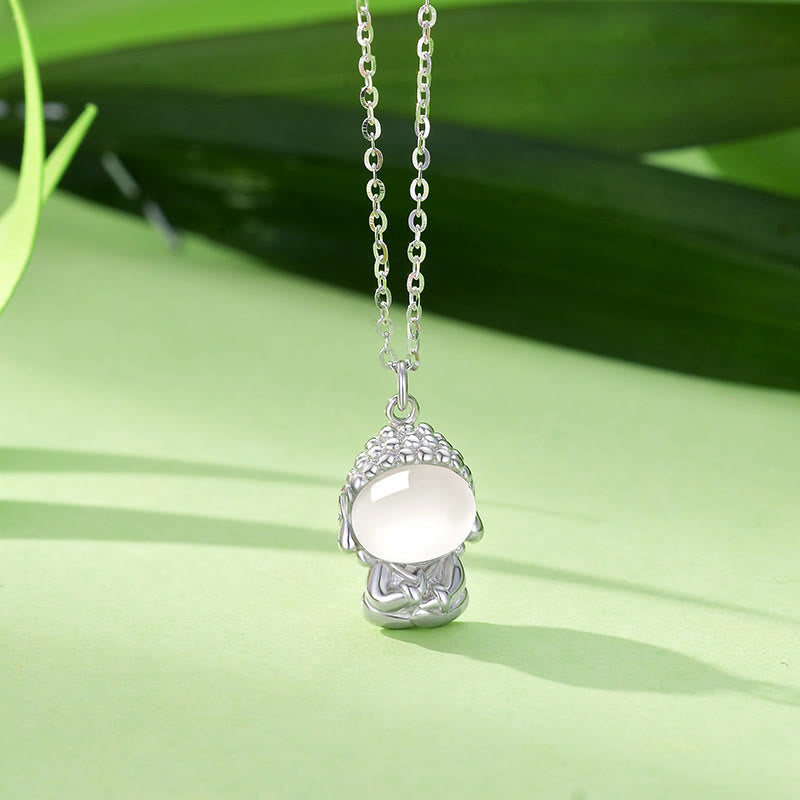 Buddha Stones 925 Sterling Silver Chalcedony Formless Buddha Positive Necklace Pendant - White Gold - image 8