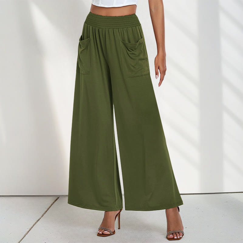 Buddha Stones Casual High Waist Plain Loose Women's Polyester Wide Leg Pants With Pockets - Green - US12，UK/AU16，EU44 (2XL) - image 5